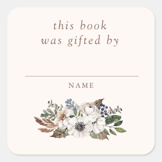 Neutral Boho Nursery Baby shower boek geschonken d Vierkante Sticker (Voorkant)