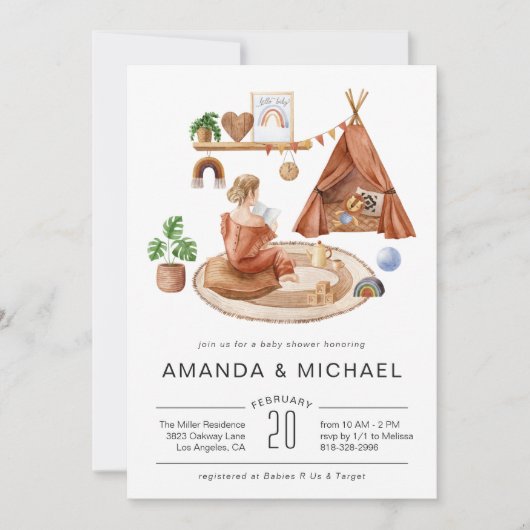 Neutral Boho Nursery | Uitnodiging tot Baby shower (Voorkant)