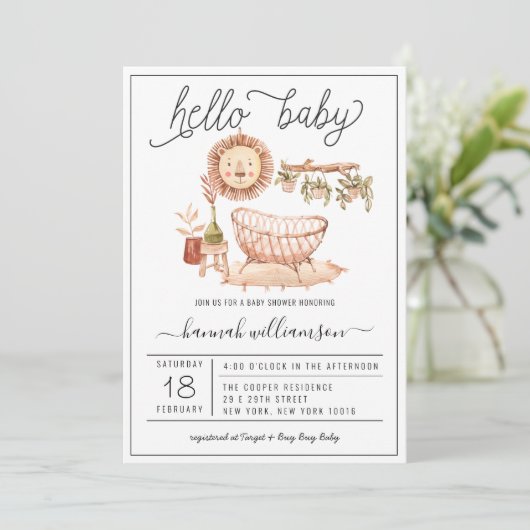 Neutral Boho Nursery | Uitnodiging tot Baby shower (Staand voorkant)