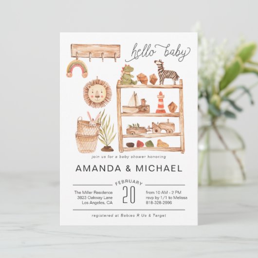 Neutral Boho Nursery | Uitnodiging tot Baby shower (Staand voorkant)