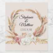 Neutral Boho Pampas Palm Floral Waterverf Blush Wijn Etiket (Enkel label)