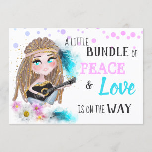 *~* Neutral Boho Peace & Love Hippie Baby shower Kaart
