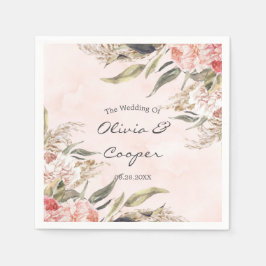 Neutral Boho Pink Peony Pampas Grass Wedding Servet