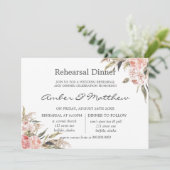 Neutral Boho Pink Peony Pampas Rehearsal Dinner Kaart (Staand voorkant)