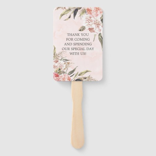 Neutral Boho Pink Peony Pampas Wedding Bedankt Handwaaier (Achterkant)