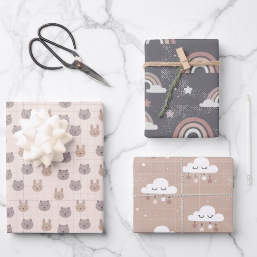 Neutral Boho Rainbow Baby Inpakpapier Vel (Voorkant)