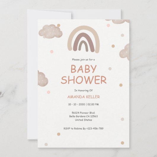 Neutral Boho Rainbow Baby shower Uitnodiging (Voorkant)