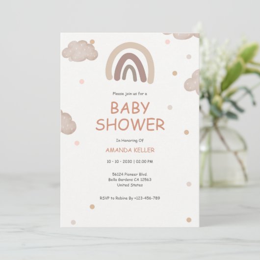 Neutral Boho Rainbow Baby shower Uitnodiging (Staand voorkant)