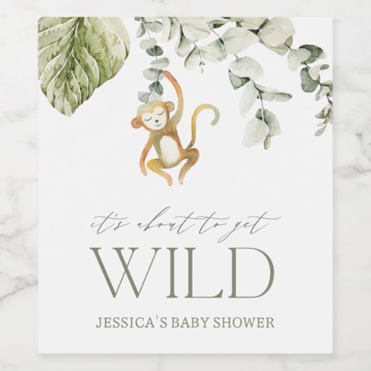 Neutral Boho Safari Monkey Baby shower Wijn Etiket (Enkel label)