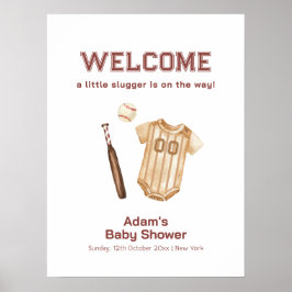 Neutral Boho Slugger Baseball Baby Shower Welcome Poster