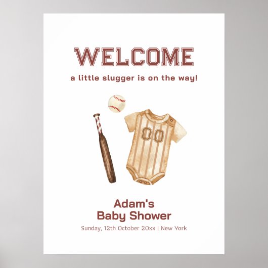 Neutral Boho Slugger Baseball Baby Shower Welcome Poster (Voorkant)