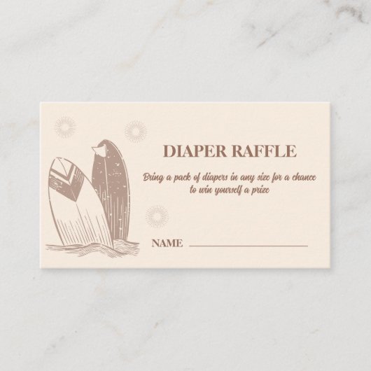 Neutral Boho Surfboard Luier Raffle Baby shower Informatiekaartje (Voorkant)