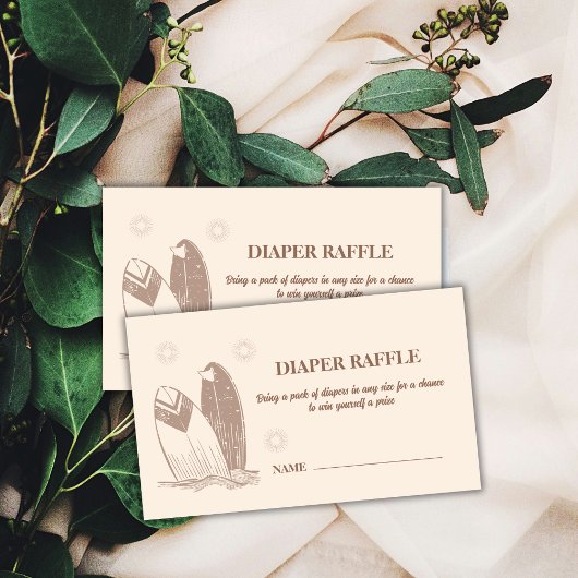 Neutral Boho Surfboard Luier Raffle Baby shower Informatiekaartje
