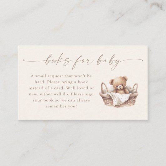 Neutral Boho Teddy Bear Baby shower Boeken voor Ba Informatiekaartje (Voorkant)