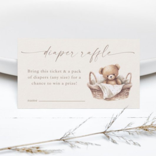 Neutral Boho Teddy Bear Baby shower Luier Raffle Informatiekaartje