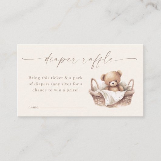 Neutral Boho Teddy Bear Baby shower Luier Raffle Informatiekaartje (Voorkant)