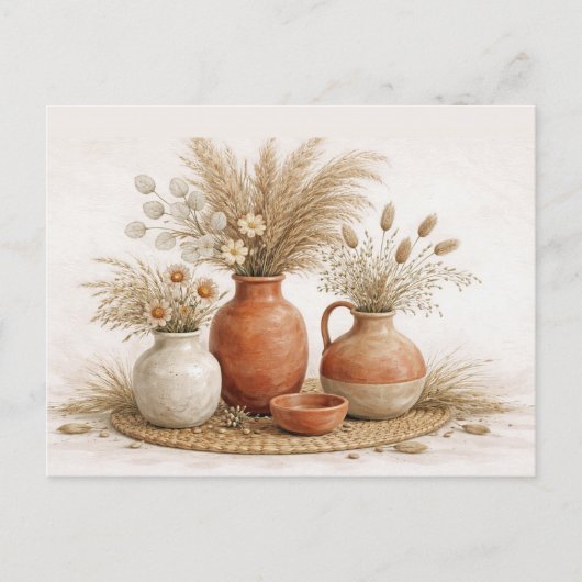 Neutral Boho Terracotta Vase Dried Botanical Briefkaart (Voorkant)