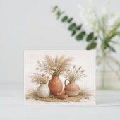 Neutral Boho Terracotta Vase Dried Botanical Briefkaart (Staand voorkant)