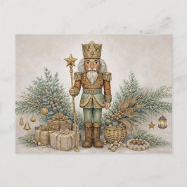 Neutral Boho Watercolor Christmas Nutcracker King  Feestdagenkaart
