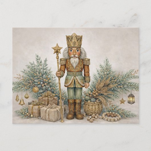 Neutral Boho Watercolor Christmas Nutcracker King  Feestdagenkaart (Voorkant)