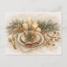 Neutral Boho Watercolor Christmas Table Setting Feestdagenkaart