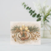 Neutral Boho Watercolor Christmas Table Setting Feestdagenkaart (Staand voorkant)