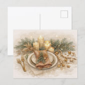 Neutral Boho Watercolor Christmas Table Setting Feestdagenkaart (Voorkant / Achterkant)