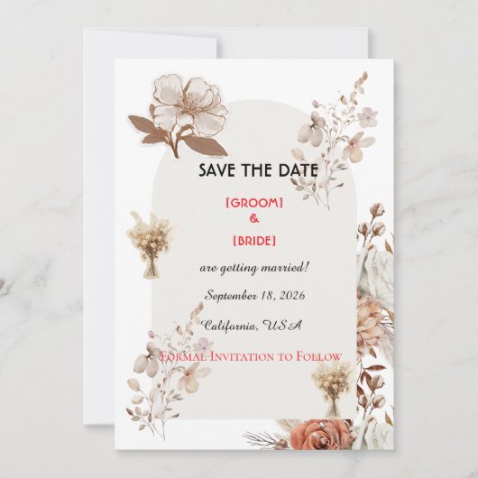 Neutral Boho Wedding Save The Date (Voorkant)