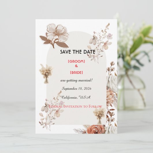 Neutral Boho Wedding Save The Date (Staand voorkant)