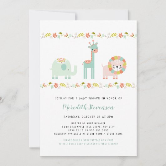 Neutral Boho Wild Animal Baby shower uitnodiging (Voorkant)