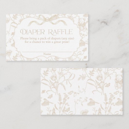 Neutral Bow Baby Shower Diaper Raffle Informatiekaartje (Voorkant / Achterkant)