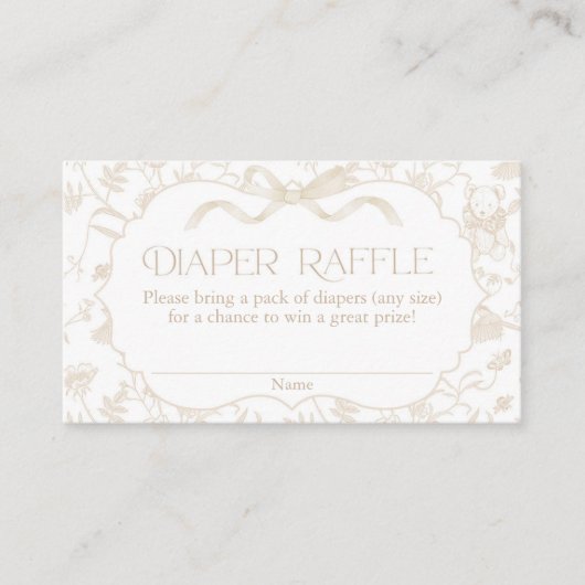 Neutral Bow Baby Shower Diaper Raffle Informatiekaartje (Voorkant)