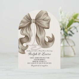 Neutral Bow Pearl Girl Baby Shower Kaart