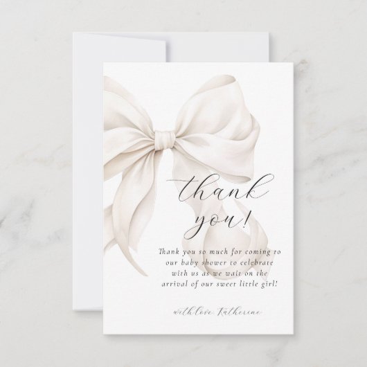 Neutral Bow White Baby shower Bedankkaart (Voorkant)