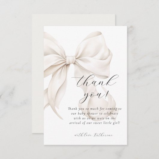 Neutral Bow White Baby shower Bedankkaart (Voorkant / Achterkant)