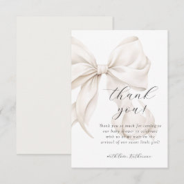 Neutral Bow White Baby shower Bedankkaart