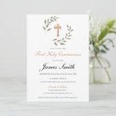 Neutral Boy Girl First Communion Invitation Editab Kaart (Staand voorkant)