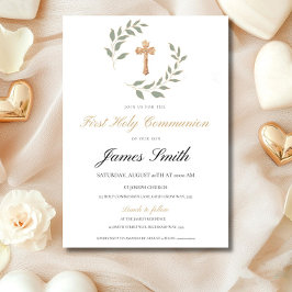 Neutral Boy Girl First Communion Invitation Editab Kaart
