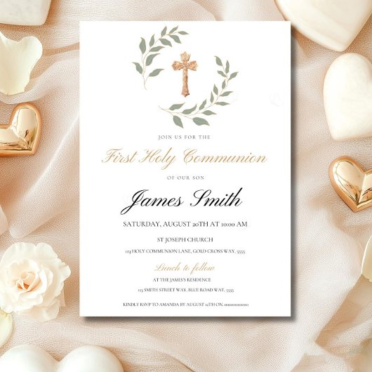 Neutral Boy Girl First Communion Invitation Editab Kaart