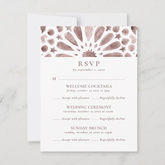 Neutral Brown Islamic Pattern Multi Event Wedding RSVP Kaartje (Voorkant)