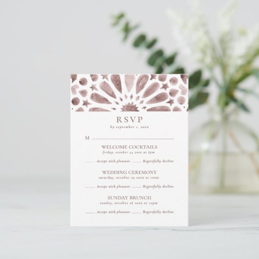 Neutral Brown Islamic Pattern Multi Event Wedding RSVP Kaartje (Staand voorkant)
