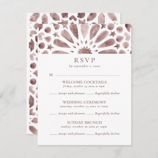 Neutral Brown Islamic Pattern Multi Event Wedding RSVP Kaartje (Voorkant / Achterkant)