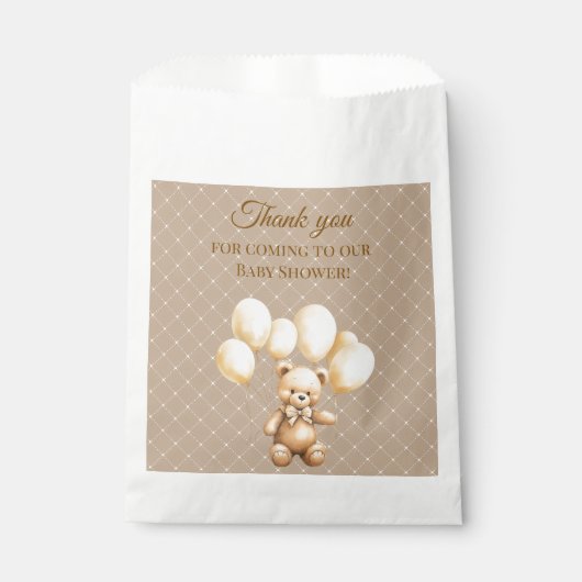 Neutral Brown Teddy Bear Baby Shower  Bedankzakje (Voorkant)