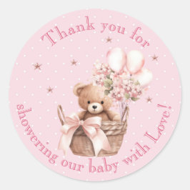 Neutral Brown Teddy Bear Baby Shower Thank You Ronde Sticker