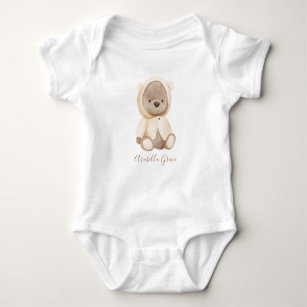 Neutral Brown Teddy Bear Persoonlijke naam Baby Romper