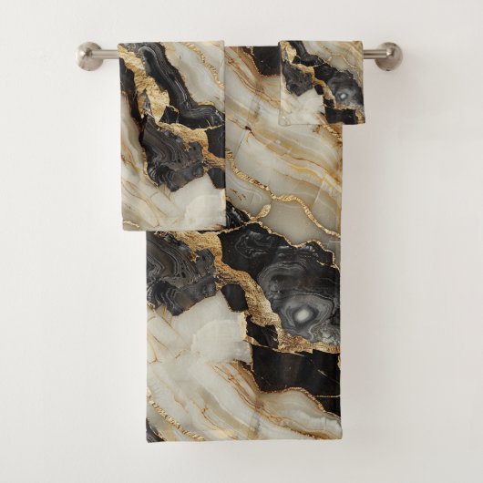 Neutral Browns Marmeren Gouden Folie look Bad Handdoek (Insitu)