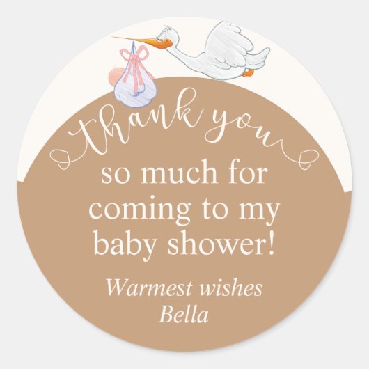 Neutral bruin Baby shower Ooievaar Dank u Sticker (Voorkant)