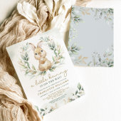 Neutral Bunny Rabbit Greenery Gold Baby shower Kaart