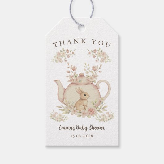 Neutral Bunny Tea Party Baby Shower Thank You  Cadeaulabel (Voorkant)