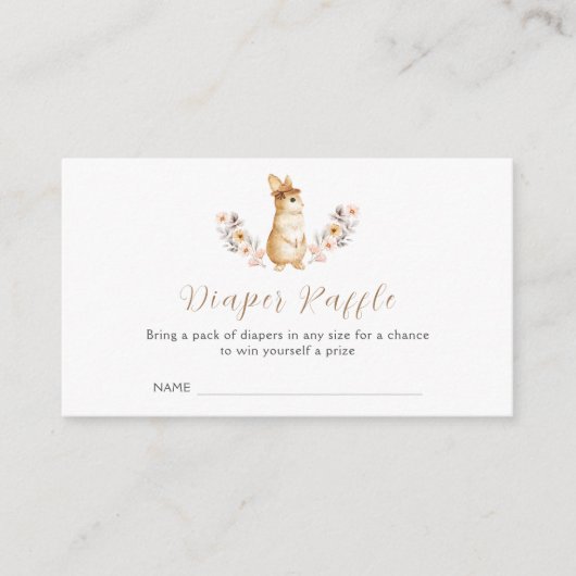 Neutral Bunny Wildflower Luier Raffle Baby shower Informatiekaartje (Voorkant)